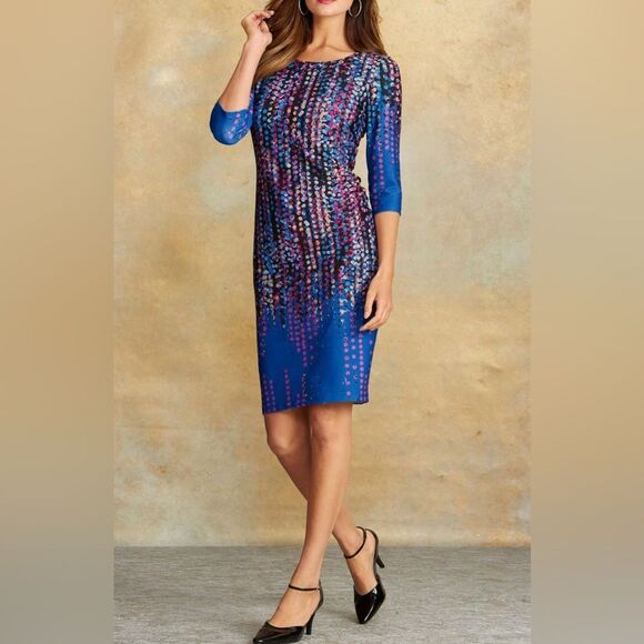 Leslie Fay gorgeous confetti dot abstract print sheath dress size 6 NWT - Picture 1 of 10